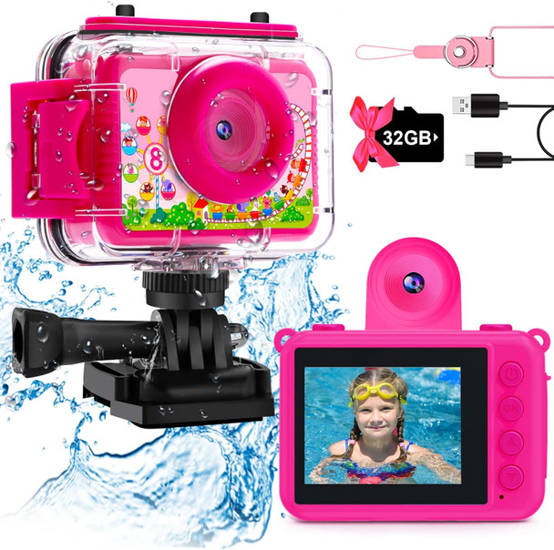 GKTZ Kids Waterproof Underwater Camera - Digital Action Camera, KD190 - ROSE RED