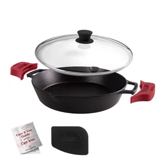 CUISINEL Pre-Seasoned Cast Iron Dual Handle Skillet Lid 12" CBR-12-G - Black