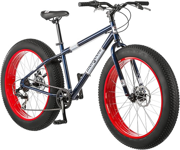 Mongoose Dolomite Fat Tire Mountain Bike 26" Wheels 4" Wide 7-Speed - Navy Blue