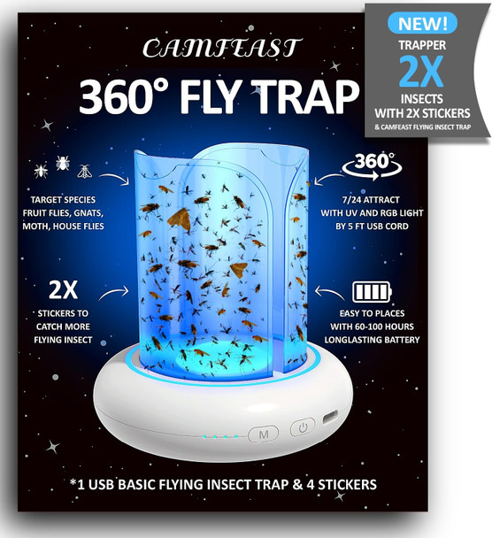 camfeast Fruit Fly Traps for Indoors 360° Rechargeable USB Sticky, CMF01 - White