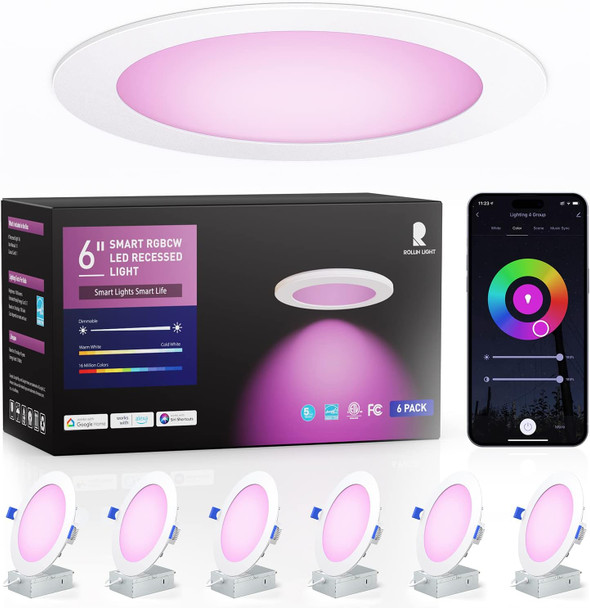 ROLLIN LIGHT SMART RECESSED 6 INCH - 6 PACK WI-FI BLUETOOTH LIGHT - White