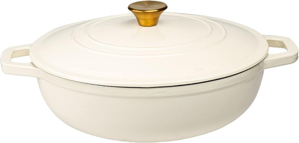 LEXI HOME ENAMELED 5 QT CAST IRON DUTCH OVEN BRAISER - CREAM