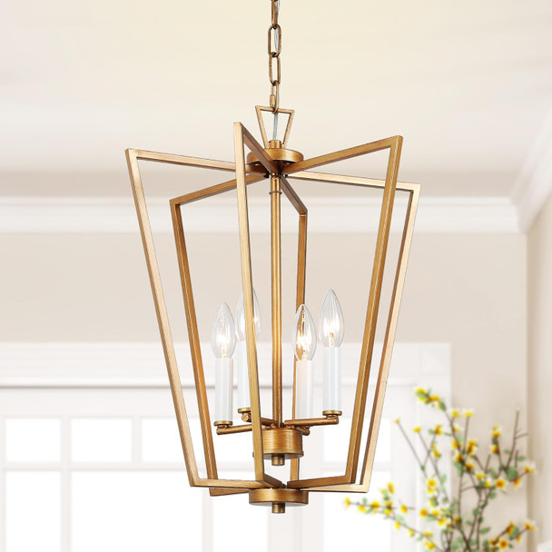 GEPOW BRUSHED ANTIQUE MODERN 4 LIGHT FOYER LIGHTING FIXTURE A03784 - GOLD