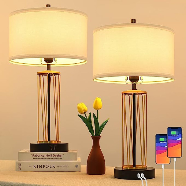 BesLowe Touch Control Bedside Table Lamps Set of 2 T0351-BK-WH-27 - Gold