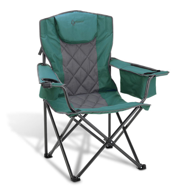 ARROWHEAD OUTDOOR Portable Folding Camping Quad Chair w/ 6-Can Cooler Green