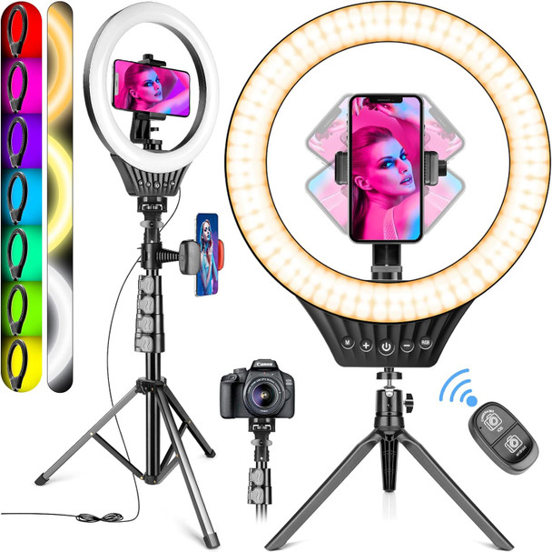 VALUSIN 10" Ring Light with 59" Tripod Stand and Phone Holder - Black