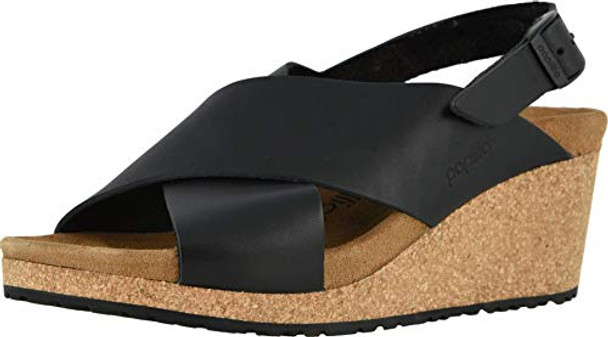 B1015830 IRKENSTOCK WOMENS SAMIRA WEDGE SANDAL BLACK LEATHER SIZE 6-6.5 NARROW