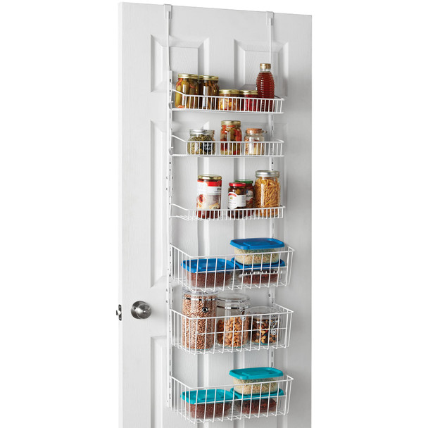 SMART DESIGN OVER THE DOOR PANTRY ORGANIZER RACK 6 ADJUSTABLE SHELVES WHITE