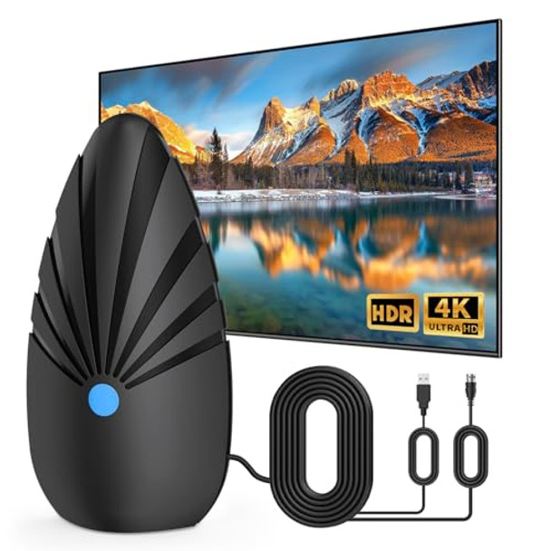 NOGYZO TV Antenna for Smart TV Indoor/Outdoor Digital Antenna 900+ Miles - Black