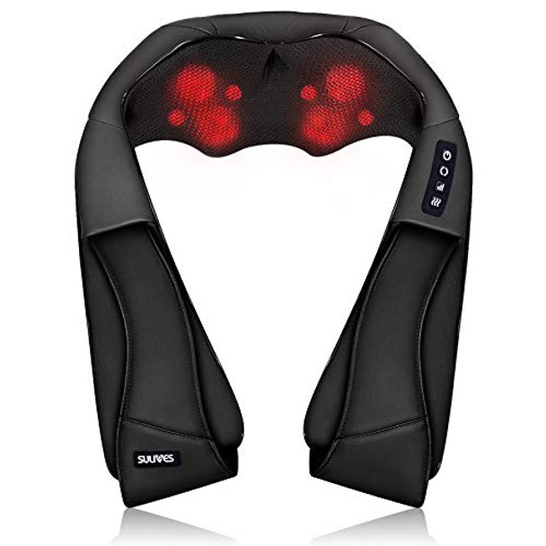 SULIVES Shiatsu Back and Neck Massager Heat Deep Kneading Massage - Black