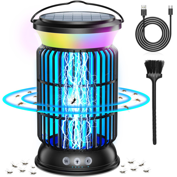 ECSTROM Solar Bug Zapper Outdoor 4200V Mosquito Zapper 9 Modes - Black
