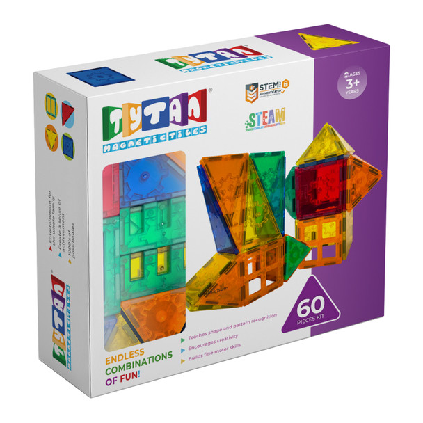 TYTAN TILES MAGNETIC TOY TILES, 60 PIECES - MULTI COLORED