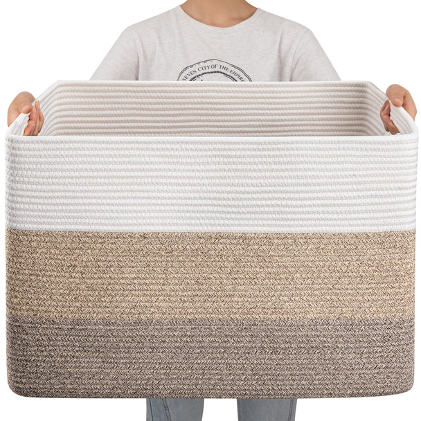 OIAHOMY Super Large Blanket Basket 25”x16”x16”(108L) - Gradient Brown