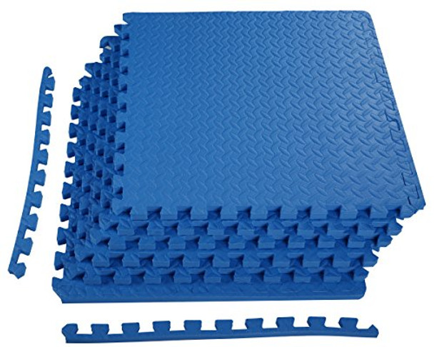 Signature Fitness Puzzle Exercise Mat with EVA Foam Interlocking Tiles BFPM-02BL