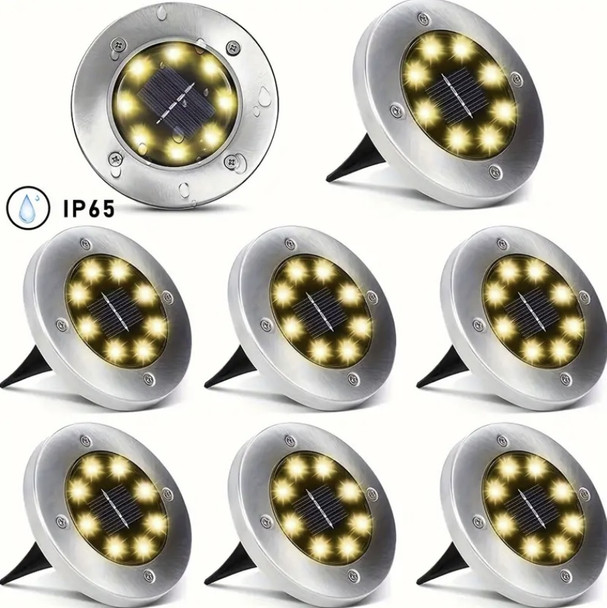 ESARR LED Ground Spot Solar Lights, Outdoor Waterproof, 8 PACK - Black/Silver