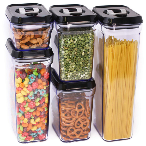 Zeppoli Air-Tight Food Storage Container Set - 5-Piece Durable Plastic - Black