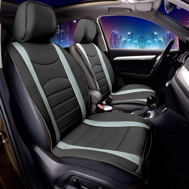 FH GROUP - Front Set Faux Leather Seat Cushions Cover Low Back Seat PU207GYBK