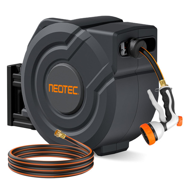 NEOTEC RETRACTABLE HOSE REEL 1/2 IN X 80 FT WALL MOUNTED GARDEN HOSE REEL- BLACK