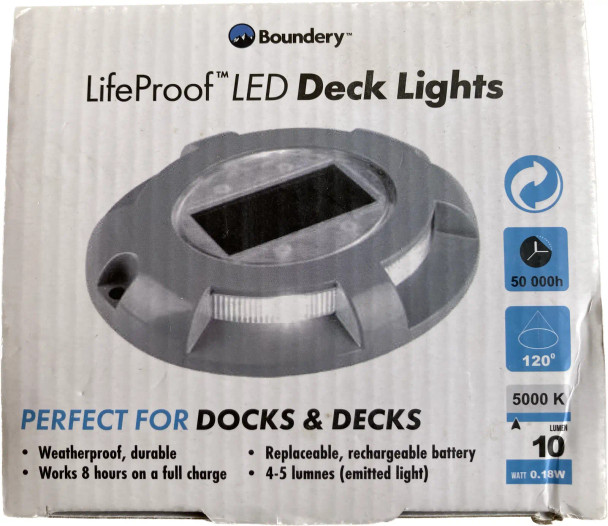 BOUNDERY LIFEPROOF LED SOLAR DECK LIGHTS DRIVEWAY DOCK SOLAR WEATHERPROOF - GRAY