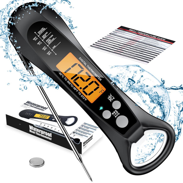 ROUUO DIGITAL MEAT THERMOMETER AND BOTTLE OPENER - BLACK