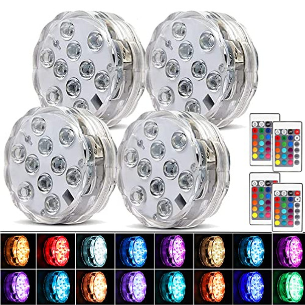 4-Pack Submersible LED Remote Control, 16 Colors Waterproof LED Tea Lights