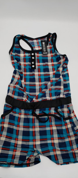 DOCELE FASHION WOMEN'S ONE PIECE ROMPER - SIZE XL - RED/WHITE/BLUE PLAID New