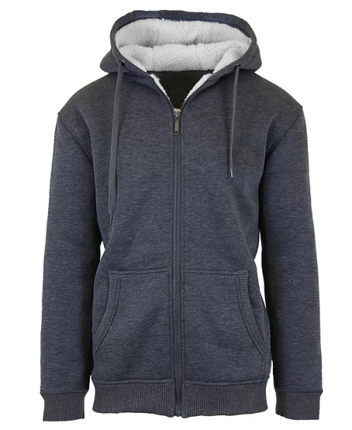 Q-ACTIVE MEN'S MODERN FIT SHERPA LINED FLEECE ZIP-UP HOODIE SIZE M, CHARCOAL