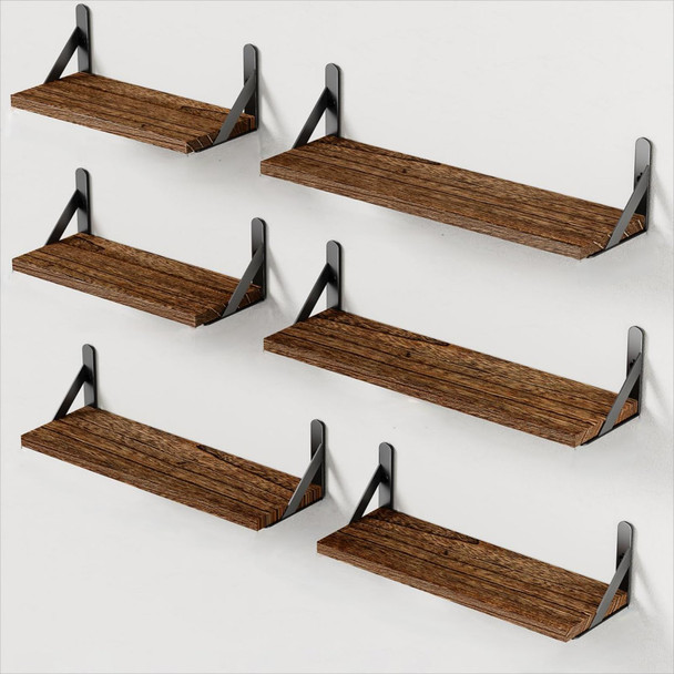 AMADA HOMEFURNISHING WALL SHELVES SET OF 6 WOOD FLOATING SHELVES BROWN