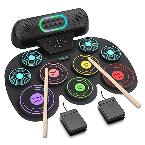 YUOIOYU ELECTRONIC DRUM SET, DRUM PAD, ROLL UP, PORTABLE DRUM KIT - BLACK