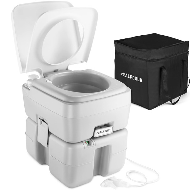 ALPCOUR PORTABLE TOILET COMMODE W/ TRAVEL BAG FOR CAMPING RV BOAT - WHITE