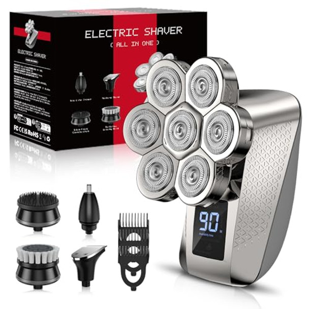 PEACEONE HEAD SHAVERS IPX7 WATERPROOF SHAVER 7D RECHARGEABLE ROTARY SHAVER