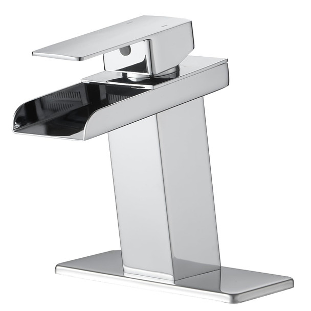 BWE WATERFALL BATHROOM FAUCET CHROME POLISHED MODERN SINK SINGLE HOLE HANDLE