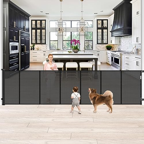 STCOCKIS 42 INCH EXTRA TALL BABY GATE 120 INCH EXTRA WIDE RETRACTABLE - BLACK