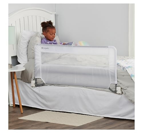 REGALO SWING DOWN BED RAIL GUARD 43" REINFORCED ANCHOR SAFETY SYSTEM WHITE