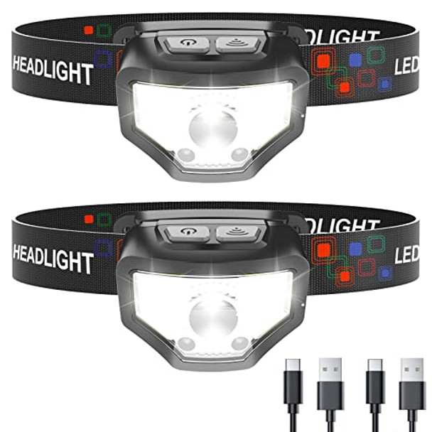 Headlamp Rechargeable, 2-Pack 1200 Lumen Super Bright with White Red LED Head