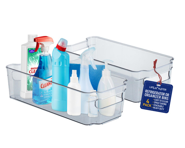 LIFEMASTER Stackable Pantry Organizers, Storage Bins - 4 Pack - Clear