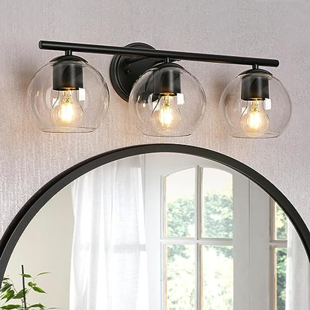 CLASSY LEAVES BATHROOM LIGHT FIXTURES, 3 LIGHT BLACK MODERN FARMHOUSE - BLACK
