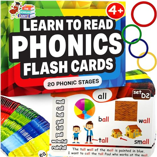 THE SCHOLAR ANT PHONICS FLASH CARDS - LEARN TO READ IN 20 PHONIC STAGES
