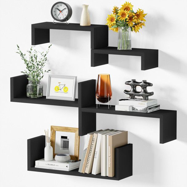 SRIWATANA FLOATING SHELVES FOR WALL - SET OF 5 - BLACK