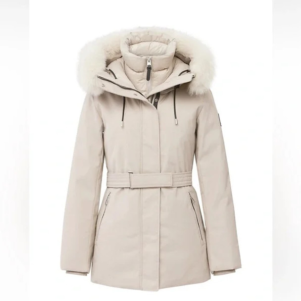 MACKAGE JENI 2-IN-1 DOWN PARKA, REMOVABLE BIB, FOX FUR - SIZE M - CHAMPAGNE New
