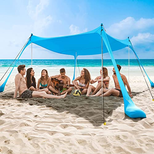 COMMOUDS BEACH TENT CAMPING SUN SHELTER WITH UPF50+ PROTECTION 7 X 7 FT - BLUE