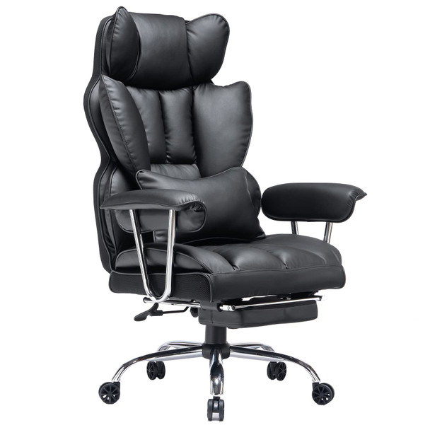 EFOMAO DESK OFFICE CHAIR 400LBS, BIG TALL OFFICE CHAIR, PU LEATHER - BLACK