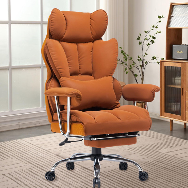 EFOMAO EXECUTIVE OFFICE CHAIR FOR HEAVY PEOPLE, HIGH BACK, FOOT REST - ORANGE