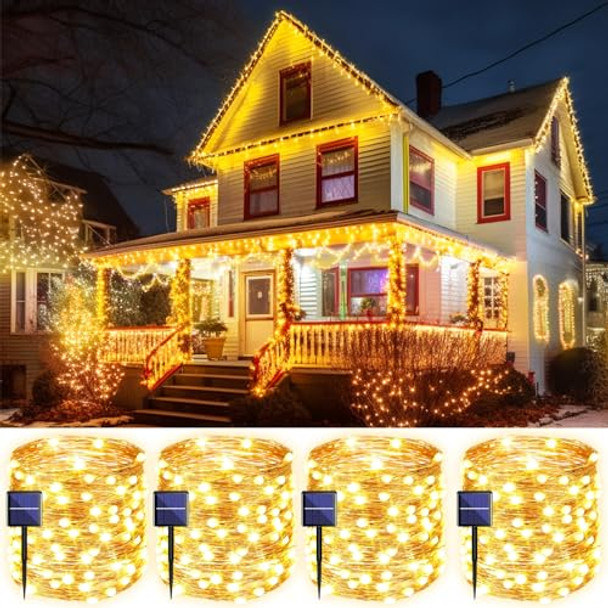 ORNNUT 4-Pack Solar String Lights Outdoor 8 Modes, Warm White