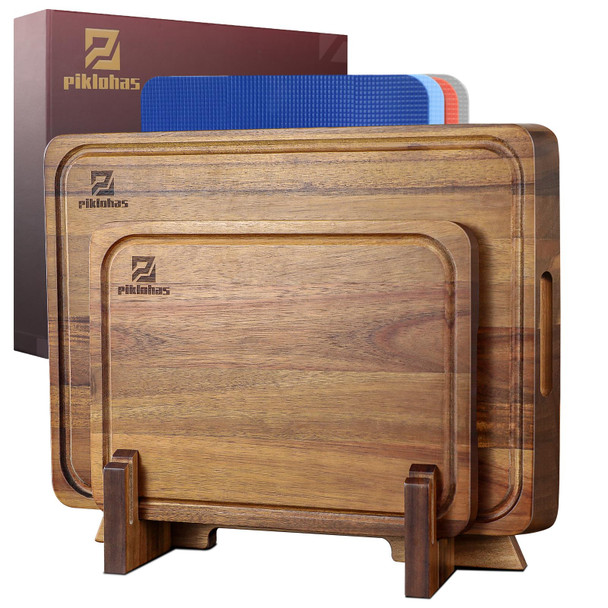 PIKLOHAS ACACIA WOOD CUTTING BOARDS LARGE SET OF 7 CHARCUTERIE ASW20230807001