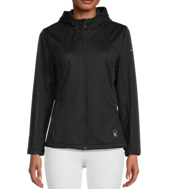 SPYDER WOMEN'S ALYCE LOGO HOOD JACKET - SIZE: WOMEN S - BLACK New