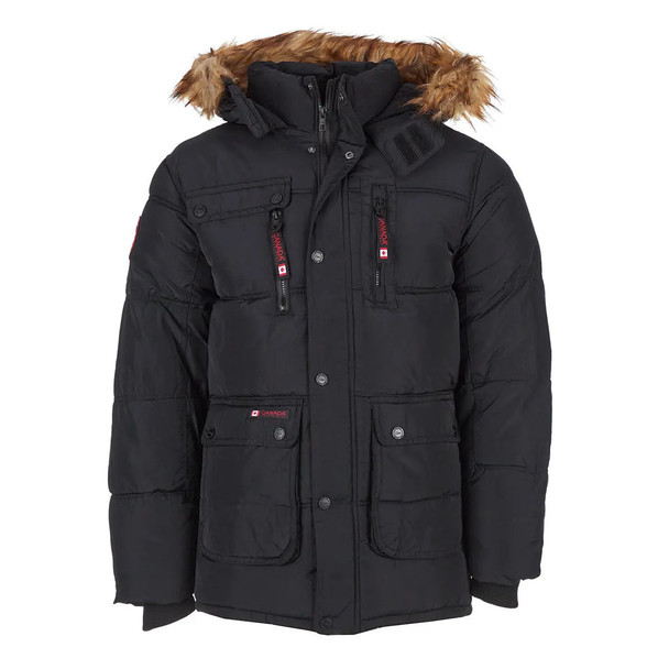 CANADA WEATHER GEAR MEN'S FUR HOODED PUFFER JACKET, BLACK, X-LARGE New
