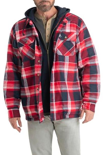 6575 LEGENDARY WHITETAILS MEN'S MAPLEWOOD HOODED SHIRT JACKET RED ROVER PLAID XL