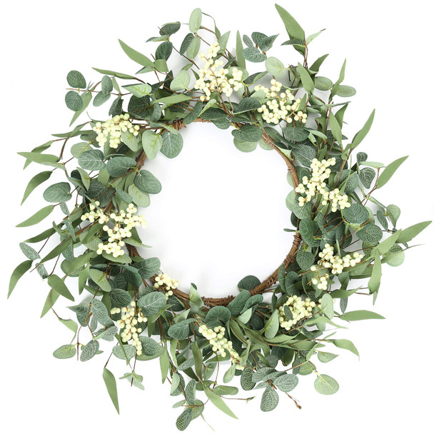 Pinkpum 20'' Eucalyptus Wreath for Front Door, Porch, Window - Green Decor