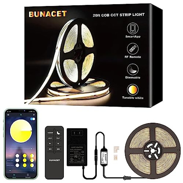 BUNACET 20FT COB LED STRIP LIGHTS BLUETOOTH TUNABLE 3000K~6500K - WHITE